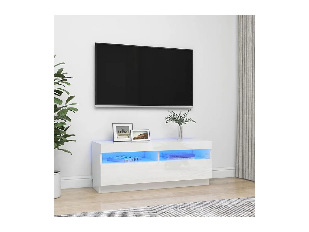 Meuble TV avec lumières LED blanc brillant 100x35x40 cm
