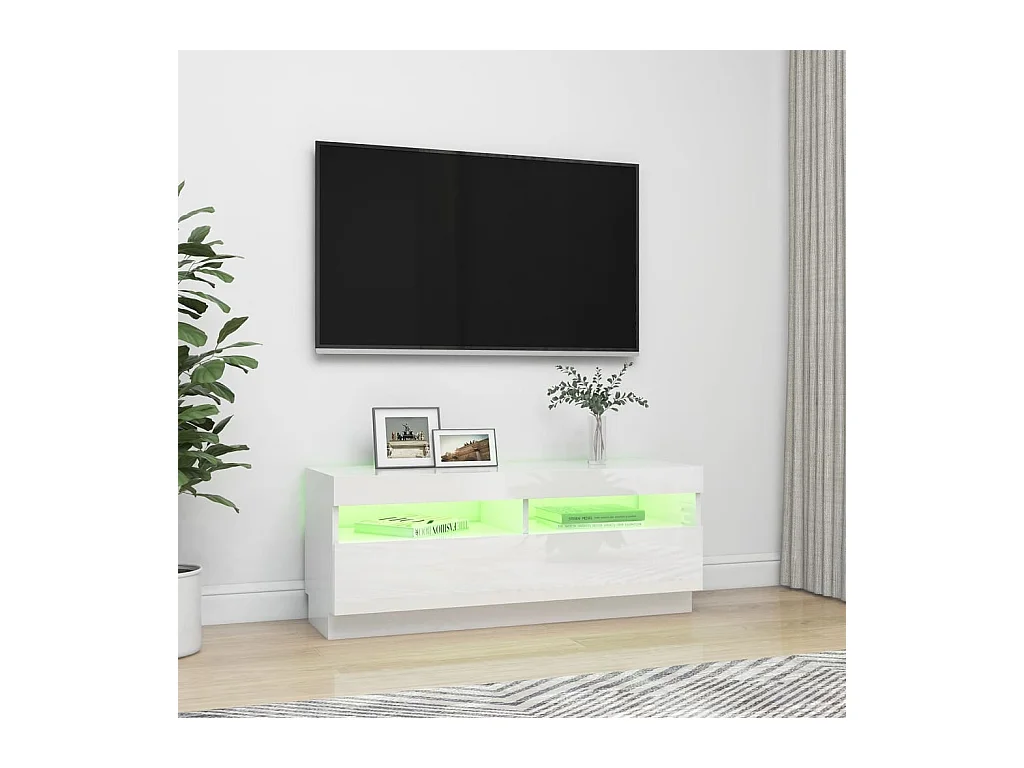 Meuble TV avec lumières LED blanc brillant 100x35x40 cm