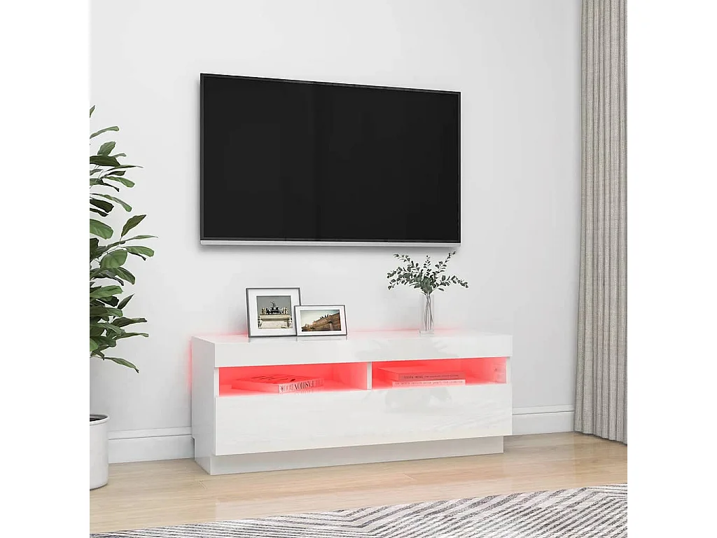 Meuble TV avec lumières LED blanc brillant 100x35x40 cm