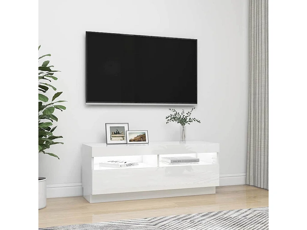 Meuble TV avec lumières LED blanc brillant 100x35x40 cm