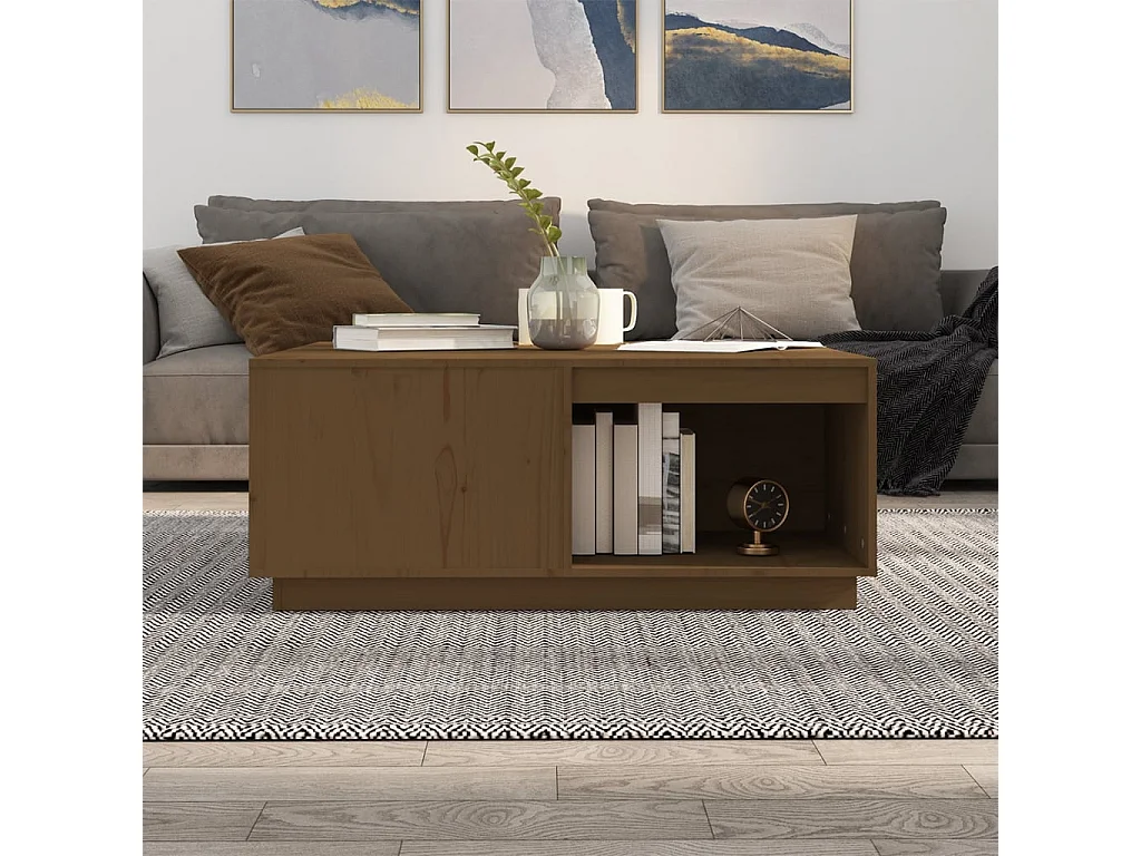 Mesa de centro marrón miel 100x101x40,5 cm Madera maciza de pino