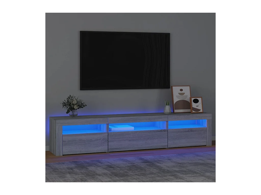 Mobile TV grigio Sonoma con luci LED 195x35x40 cm