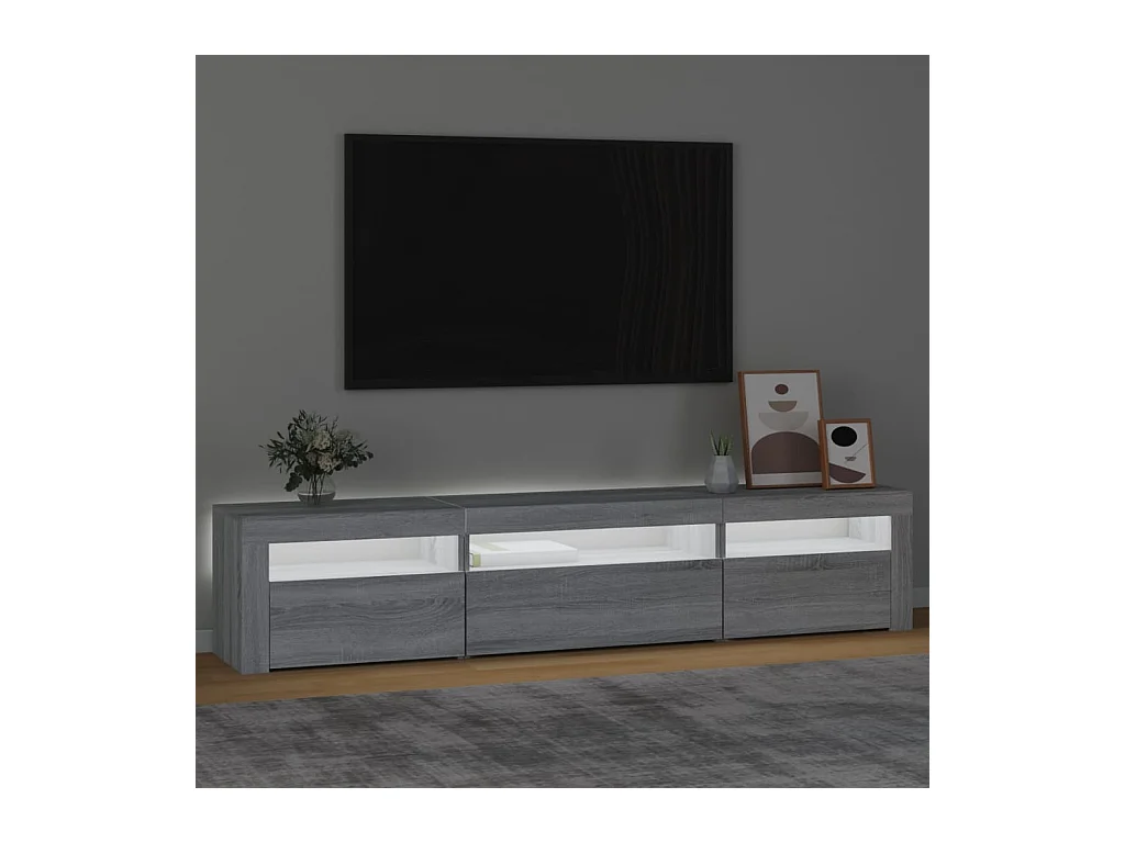 Mobile TV grigio Sonoma con luci LED 195x35x40 cm