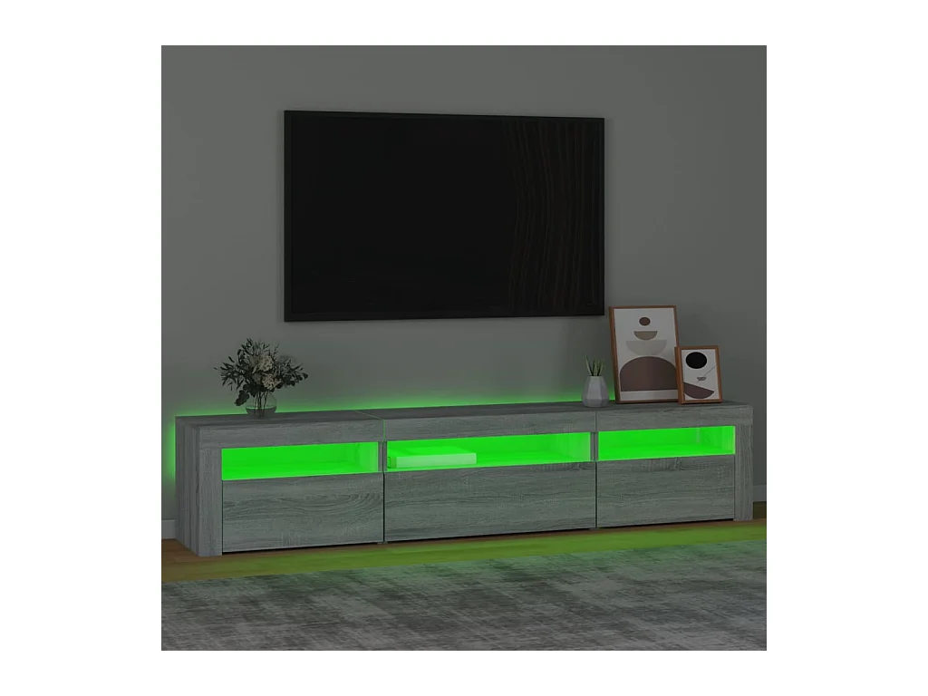 Mobile TV grigio Sonoma con luci LED 195x35x40 cm
