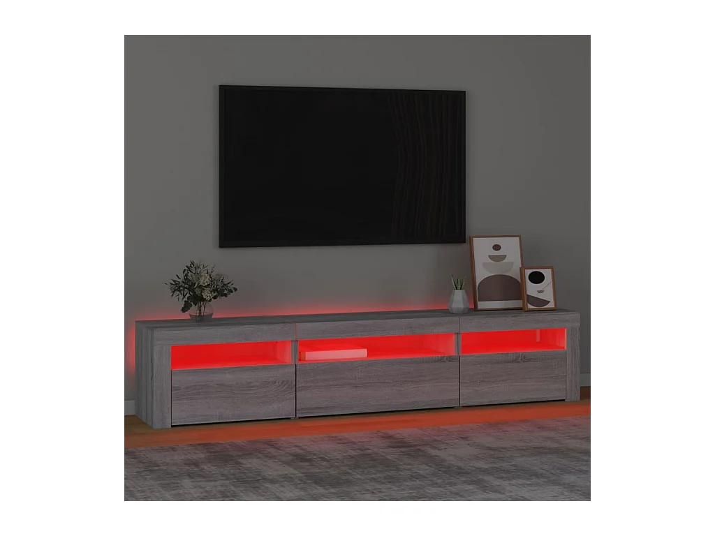 Mobile TV grigio Sonoma con luci LED 195x35x40 cm