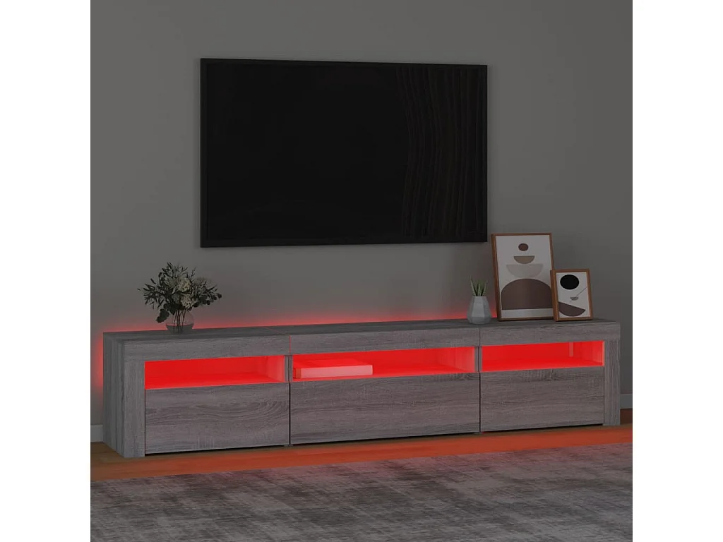 Mobile TV grigio Sonoma con luci LED 195x35x40 cm