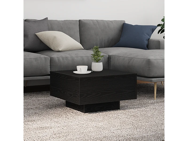 Mesa de centro con luces LED Roble negro 55x55x31 cm