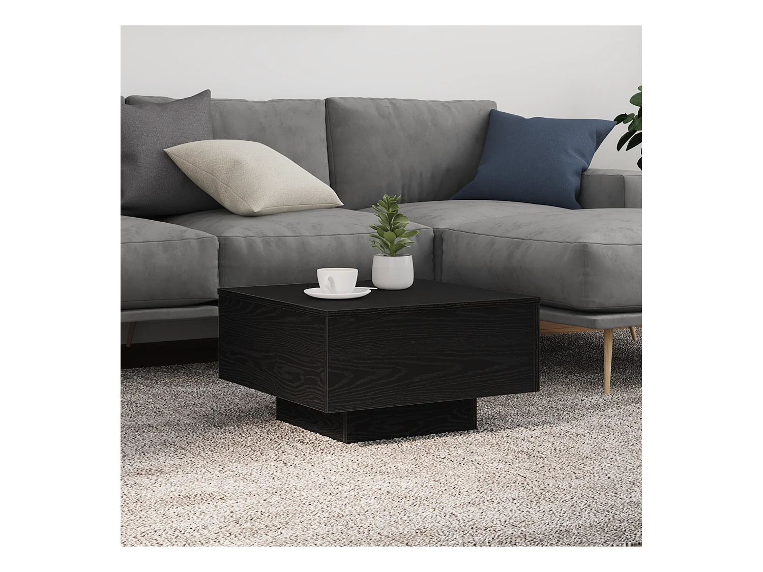 Table basse avec lumières LED Chêne noir 55x55x31 cm