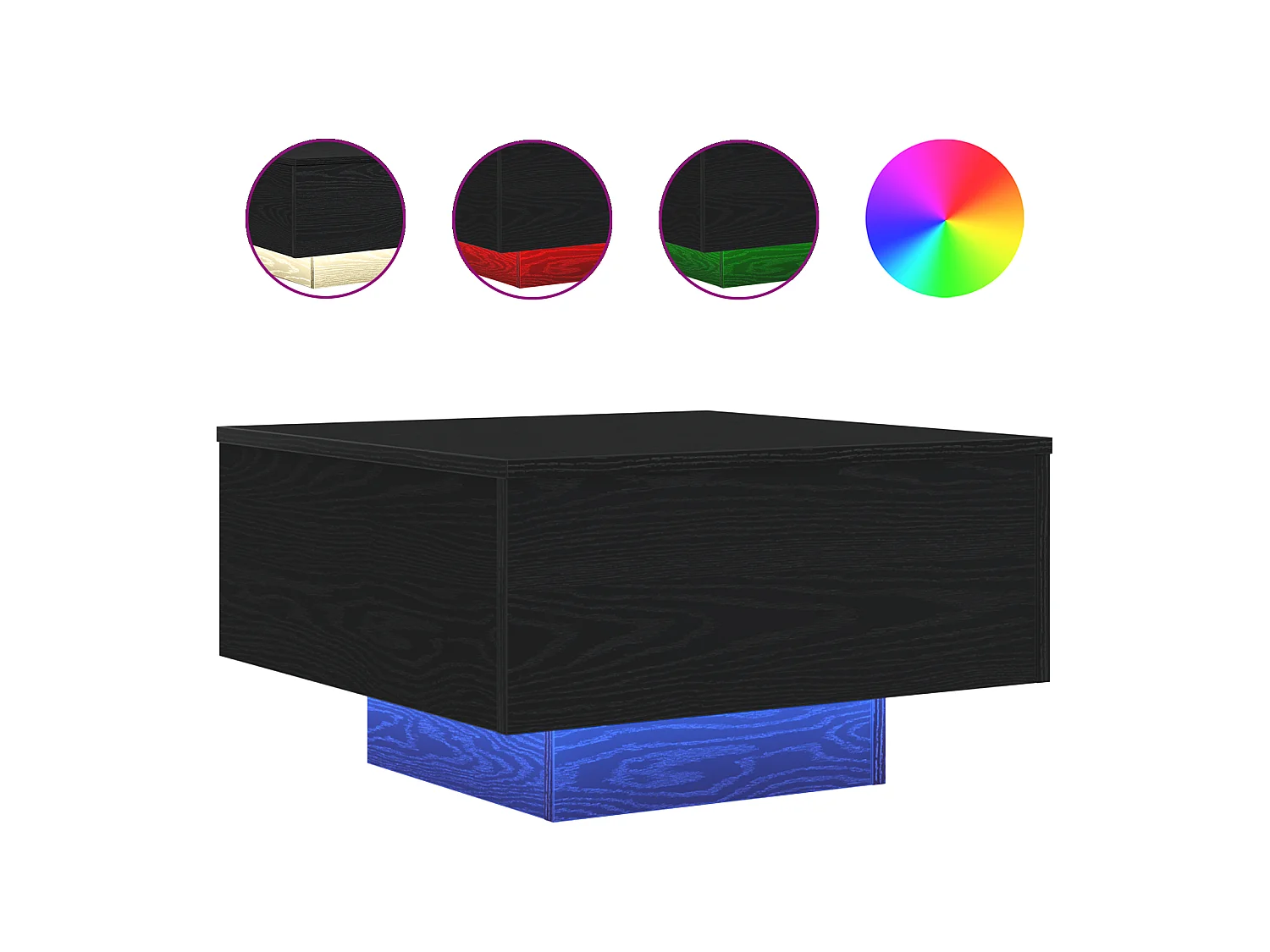 Table basse avec lumières LED Chêne noir 55x55x31 cm