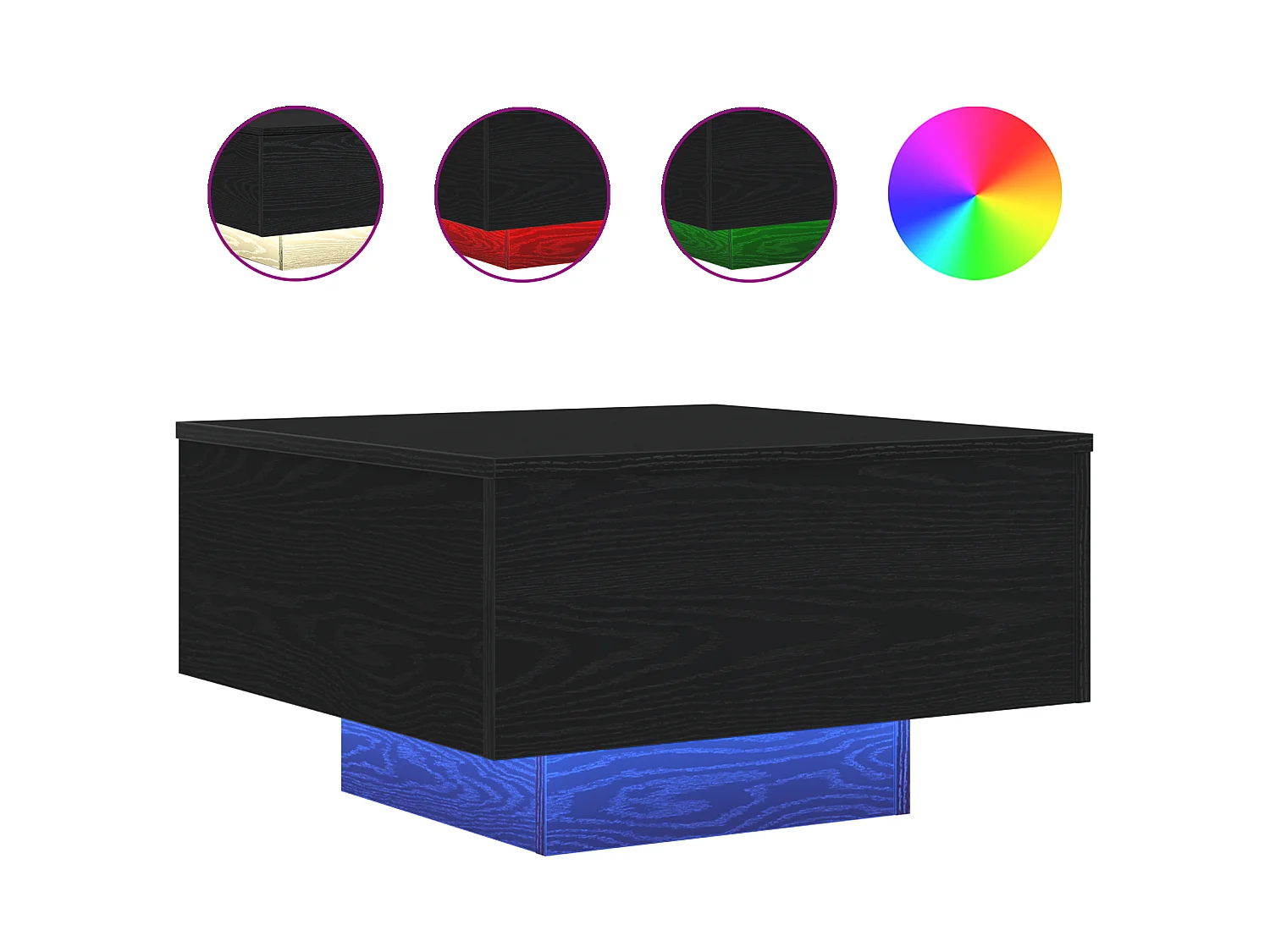 Table basse avec lumières LED Chêne noir 55x55x31 cm