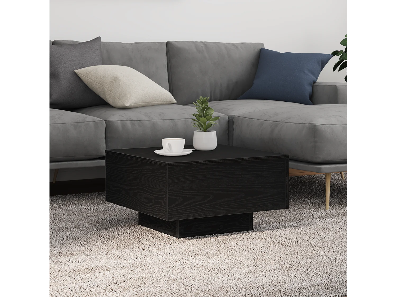 Table basse avec lumières LED Chêne noir 55x55x31 cm