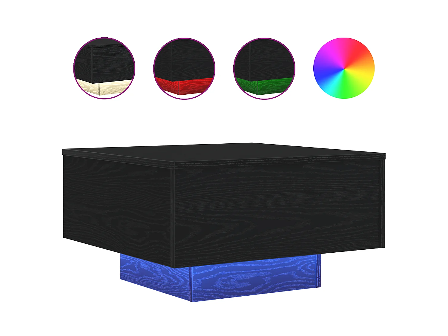 Table basse avec lumières LED Chêne noir 55x55x31 cm