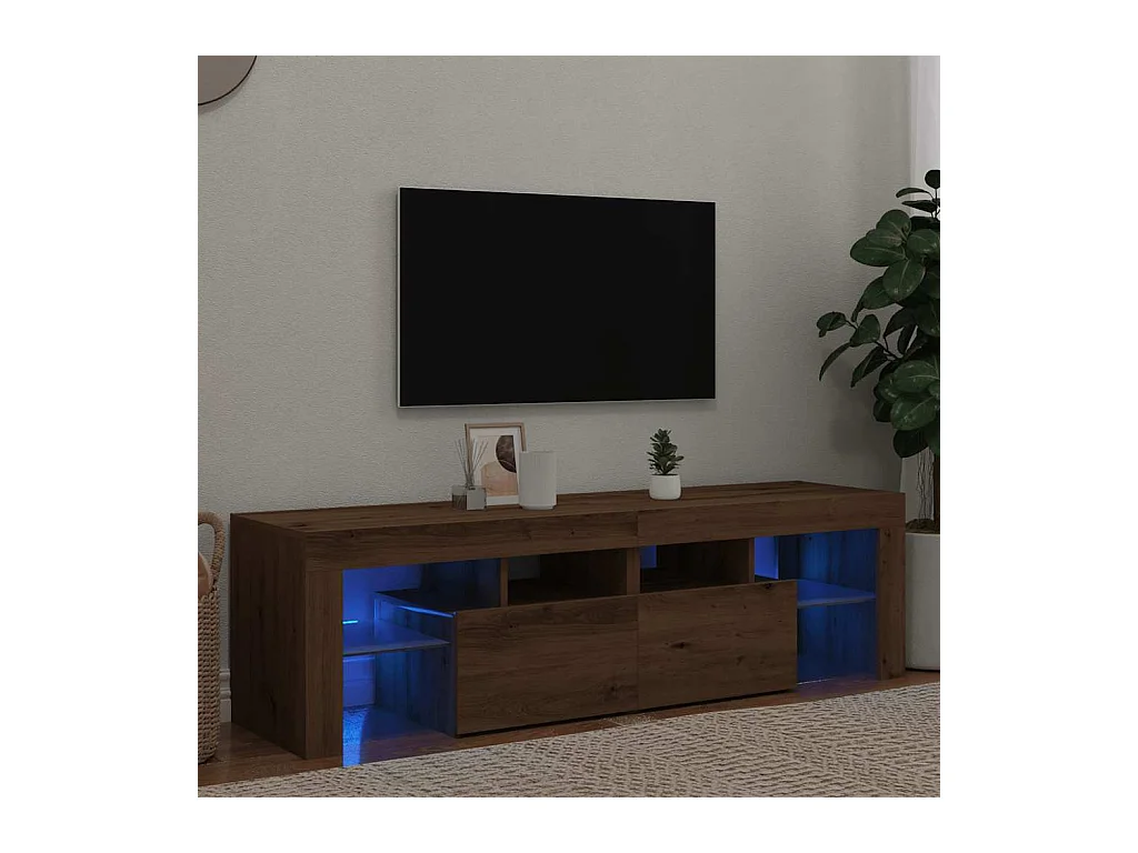 Meuble TV avec lumières LED chêne artisanal bois d'ingénierie