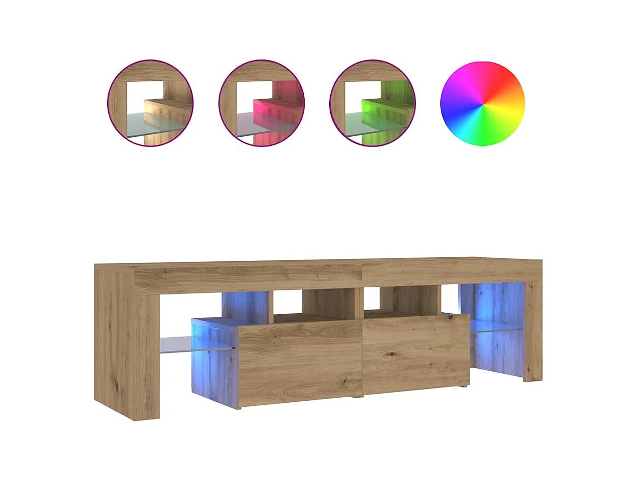 Meuble TV avec lumières LED chêne artisanal bois d'ingénierie