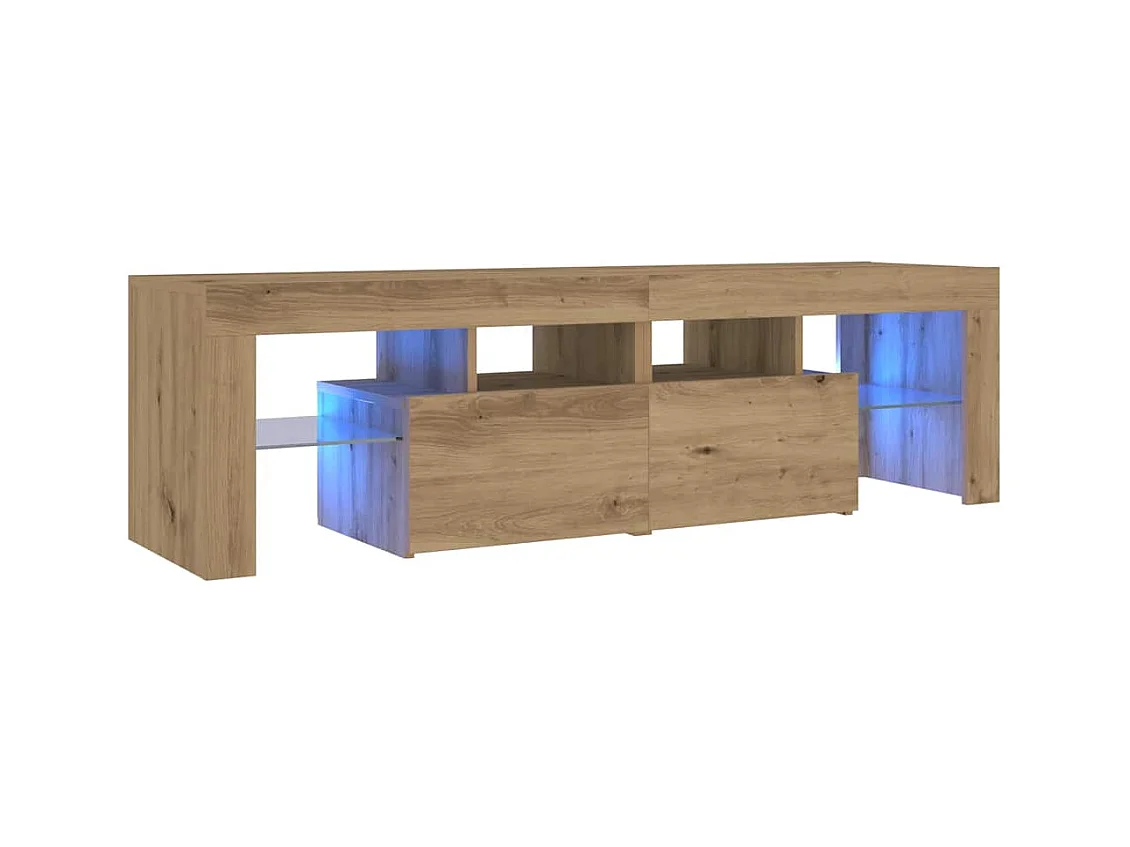 Meuble TV avec lumières LED chêne artisanal bois d'ingénierie