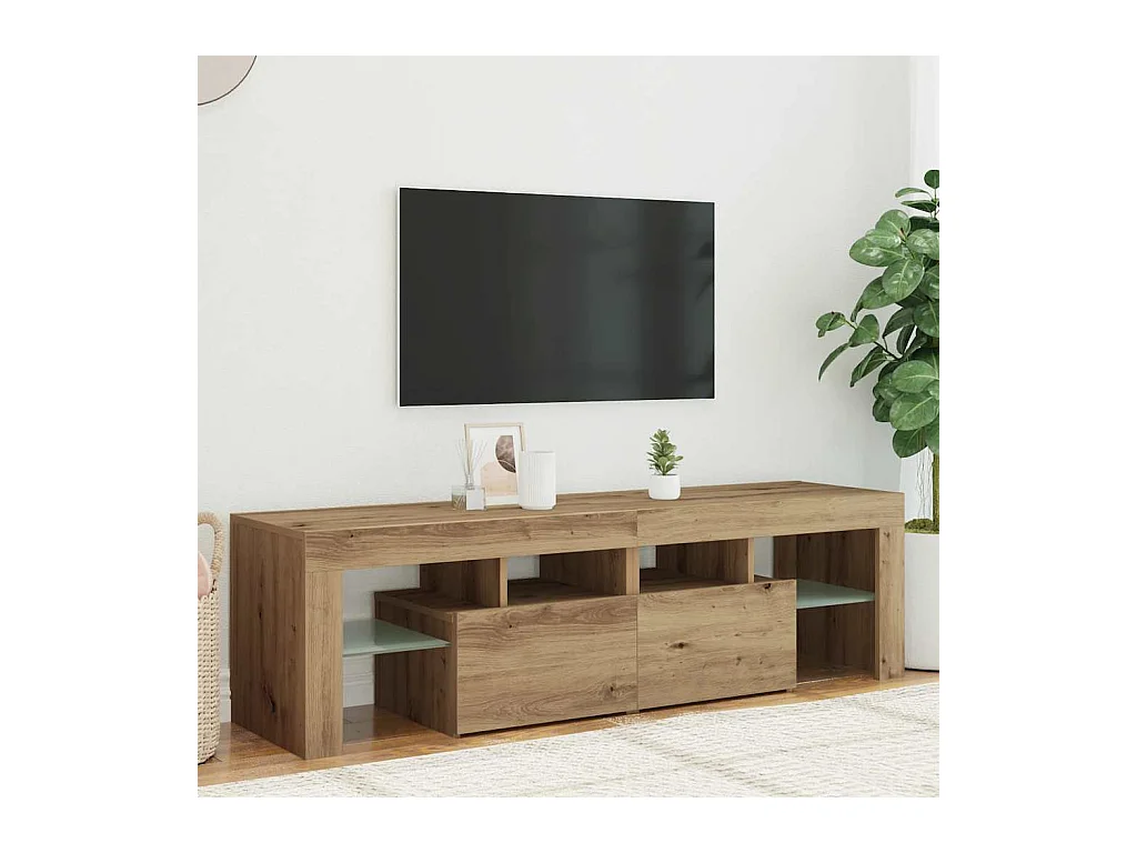 Meuble TV avec lumières LED chêne artisanal bois d'ingénierie