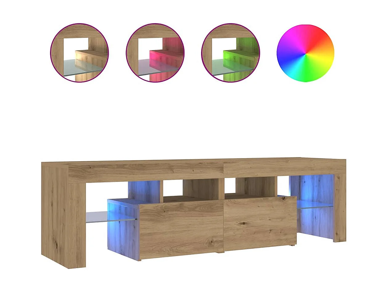 Meuble TV avec lumières LED chêne artisanal bois d'ingénierie