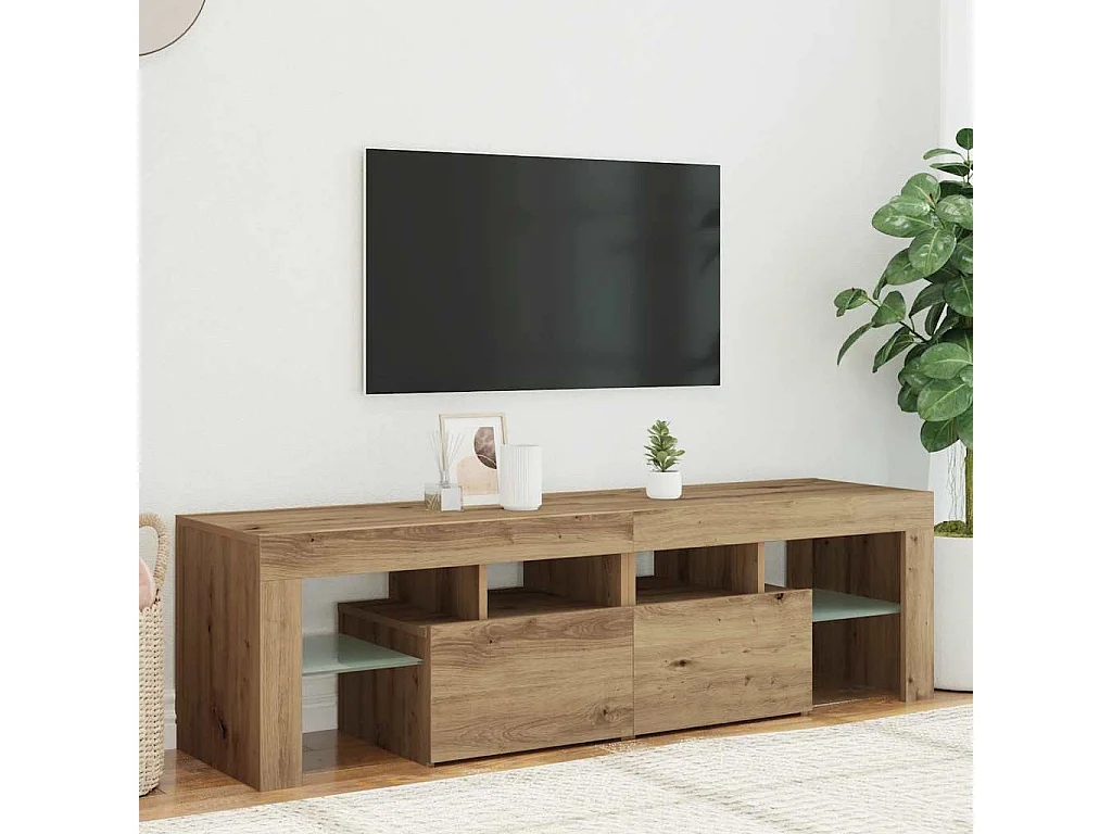 Meuble TV avec lumières LED chêne artisanal bois d'ingénierie