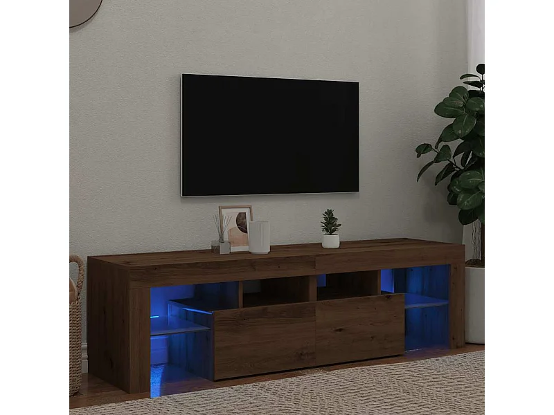 Meuble TV avec lumières LED chêne artisanal bois d'ingénierie