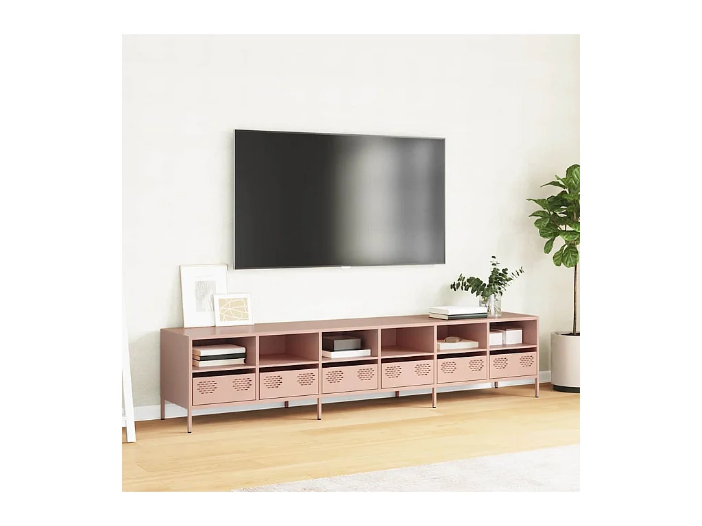 Mobile porta TV rosa 202x39x43,5 cm in acciaio laminato a freddo