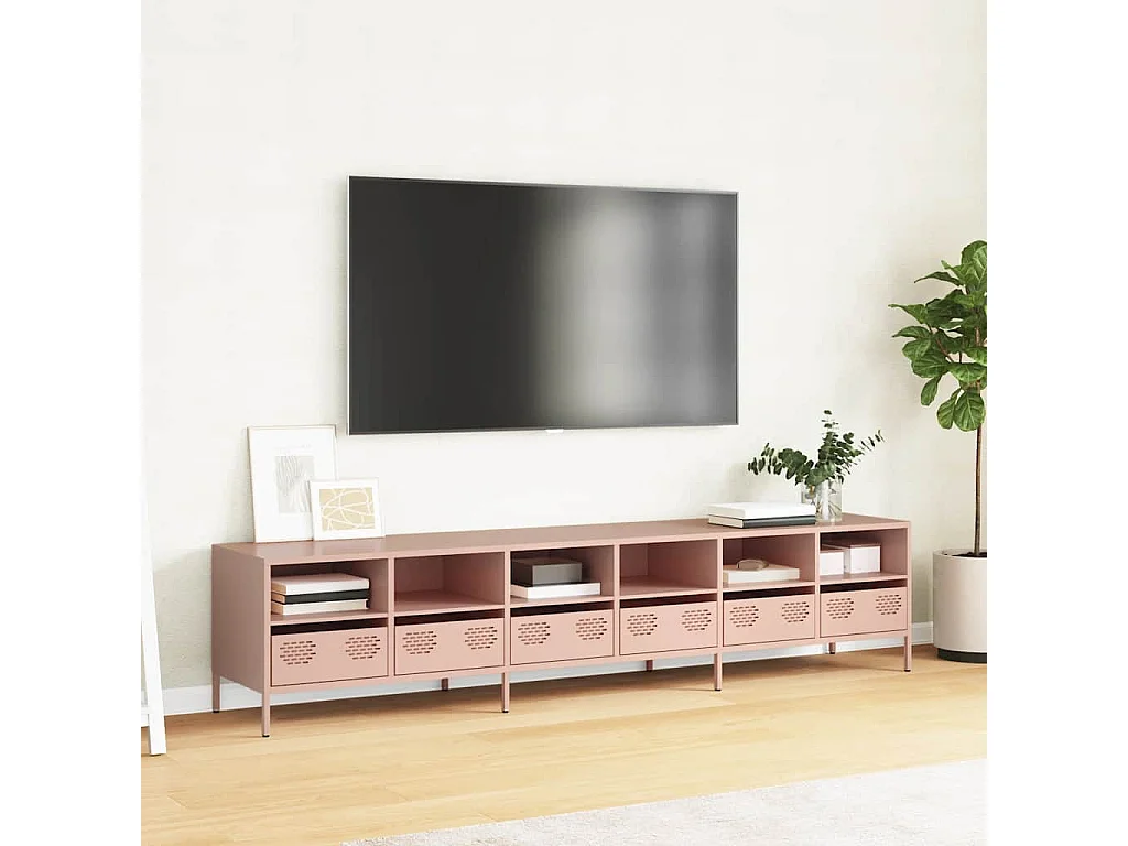 Mueble TV rosa 202x39x43,5 cm acero laminado en frío