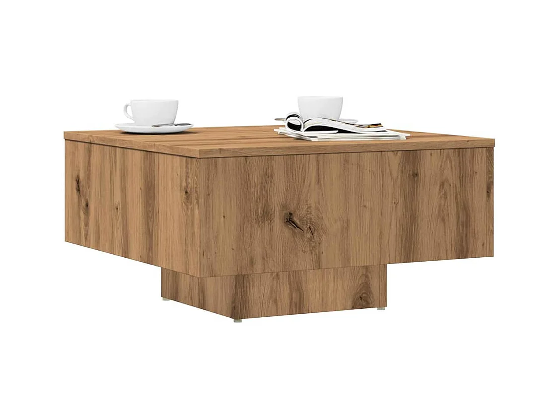 Table basse chêne artisanal 60x60x31,5 cm bois d'ingénierie