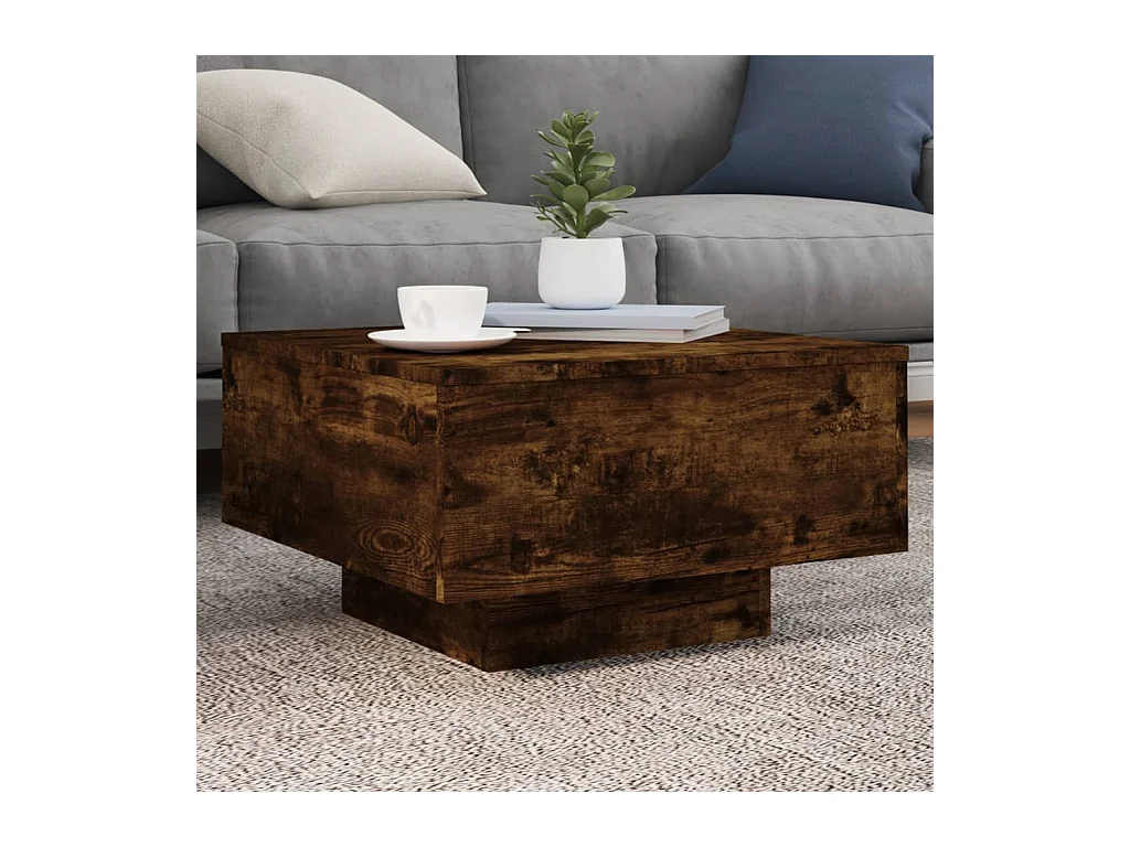 Table basse avec lumières LED chêne fumé 55x55x31 cm