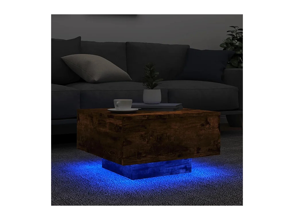 Table basse avec lumières LED chêne fumé 55x55x31 cm