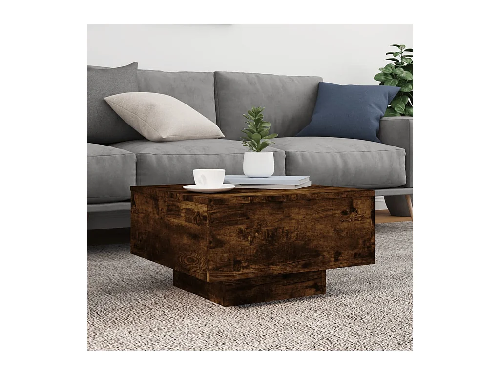 Table basse avec lumières LED chêne fumé 55x55x31 cm