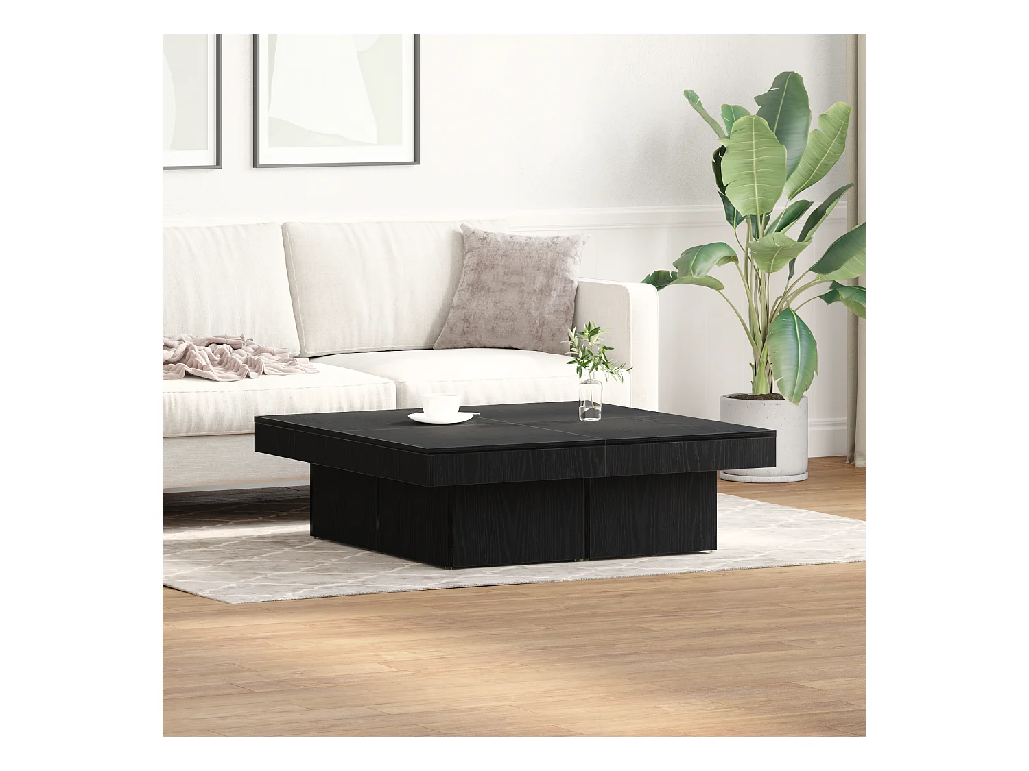 Table basse en chêne noir 90x90x28 cm en bois d'ingénierie