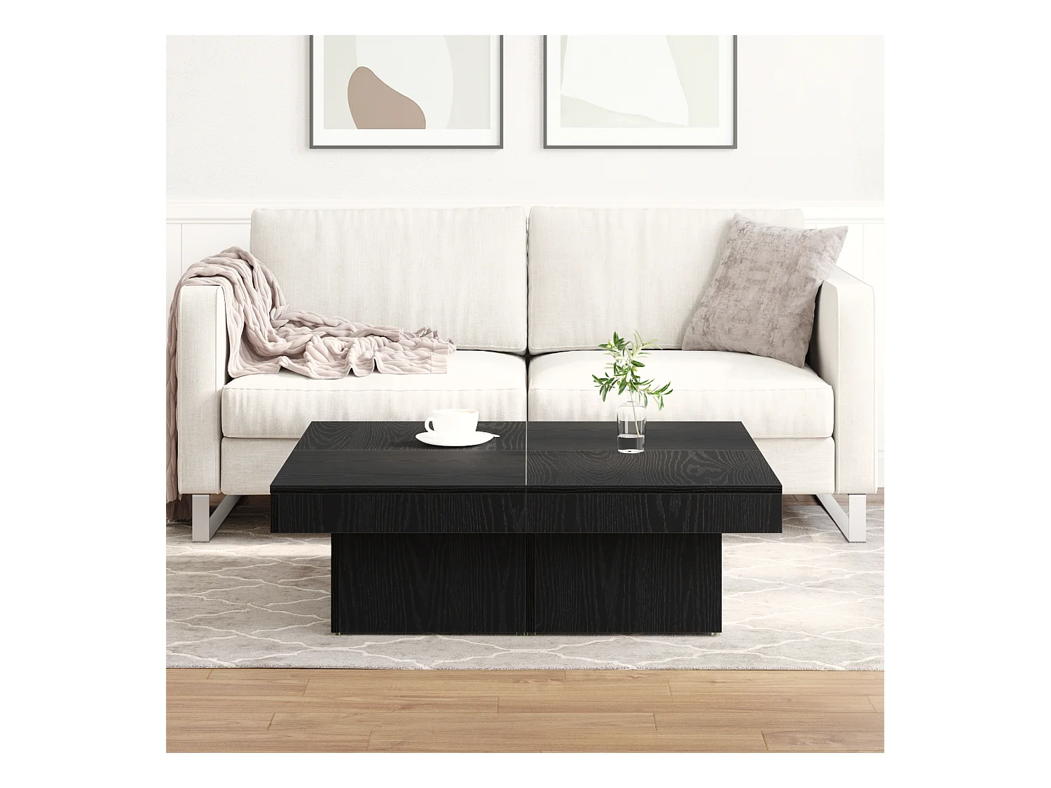 Table basse en chêne noir 90x90x28 cm en bois d'ingénierie