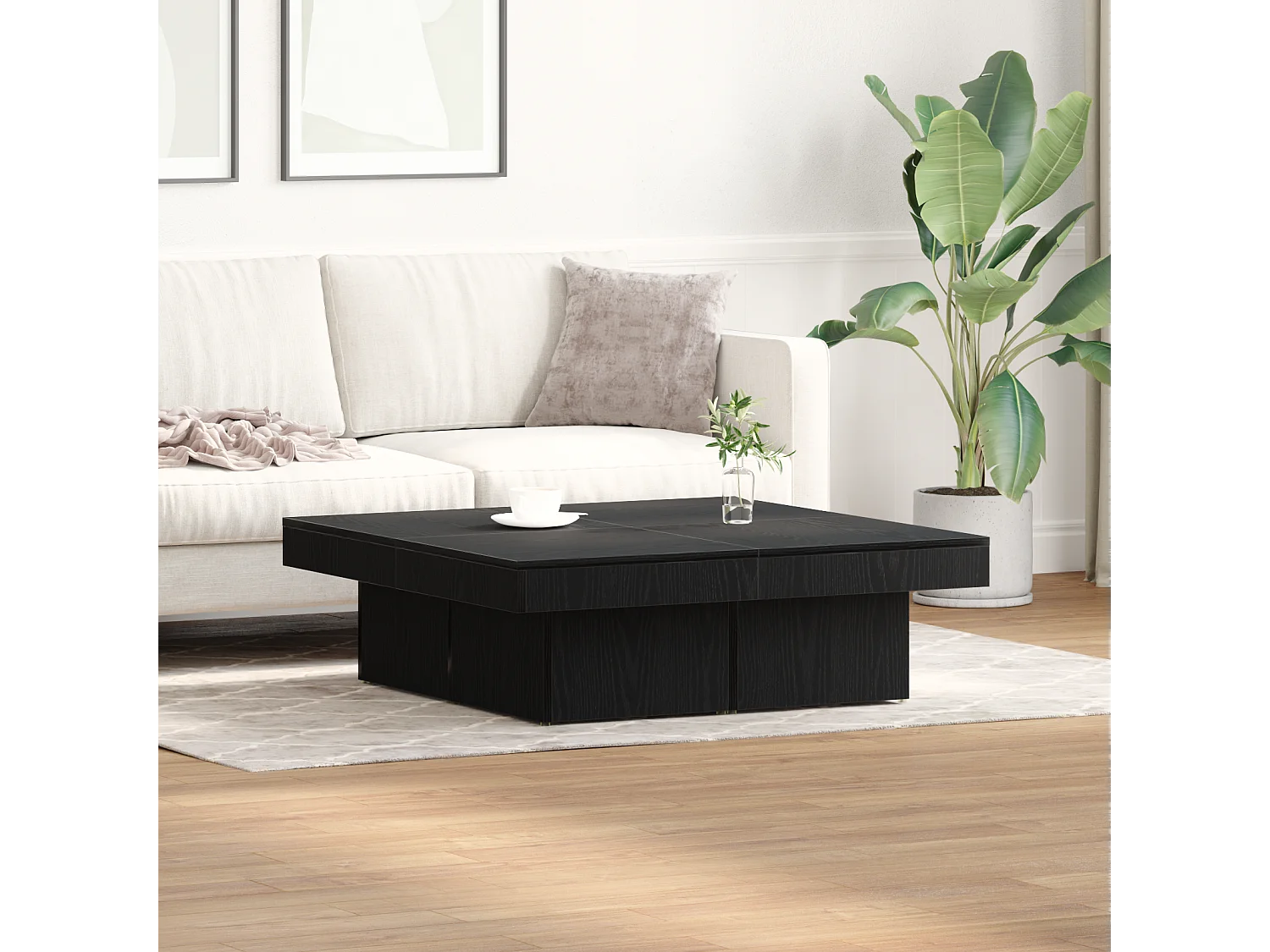 Table basse en chêne noir 90x90x28 cm en bois d'ingénierie