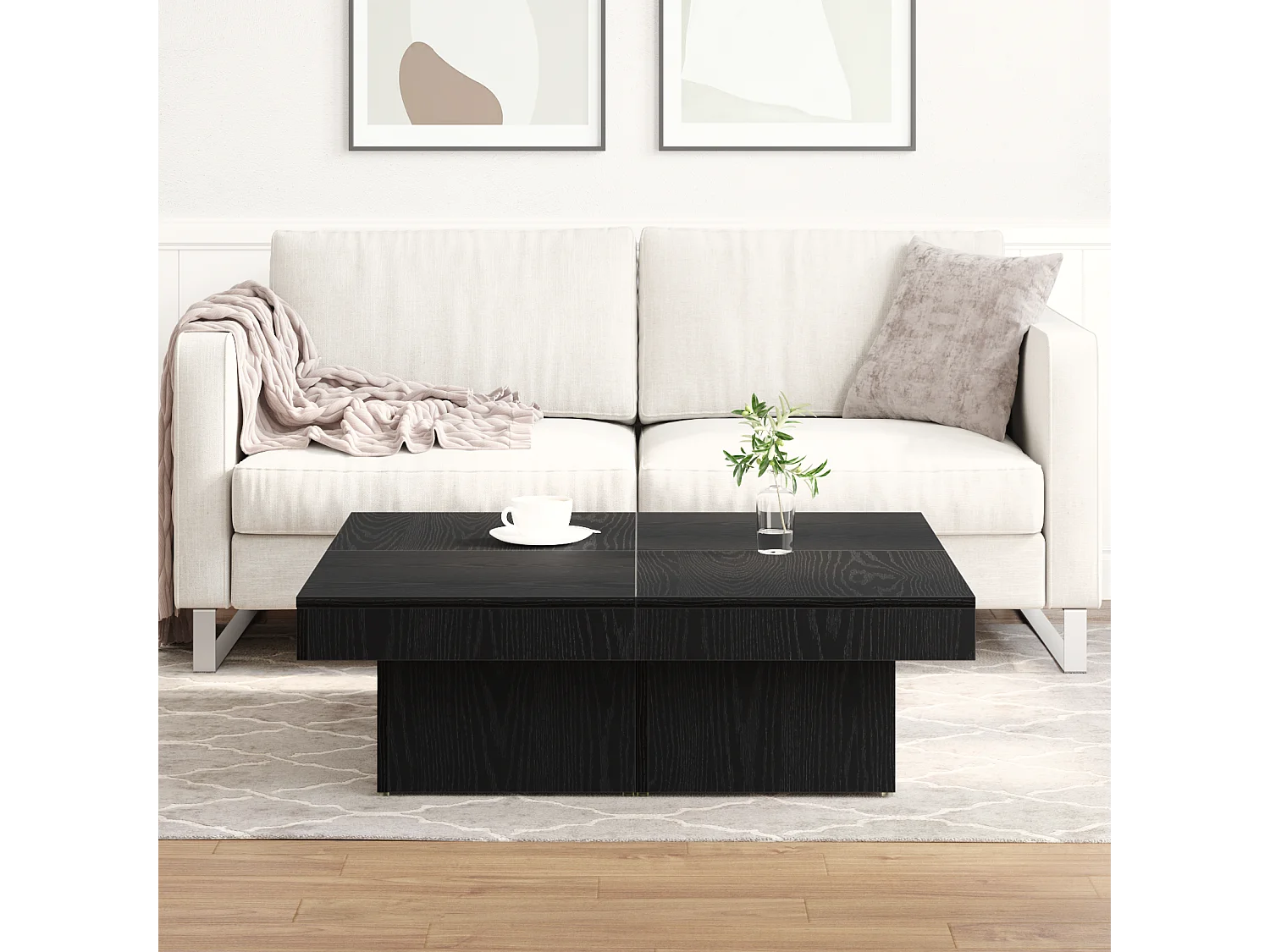 Table basse en chêne noir 90x90x28 cm en bois d'ingénierie