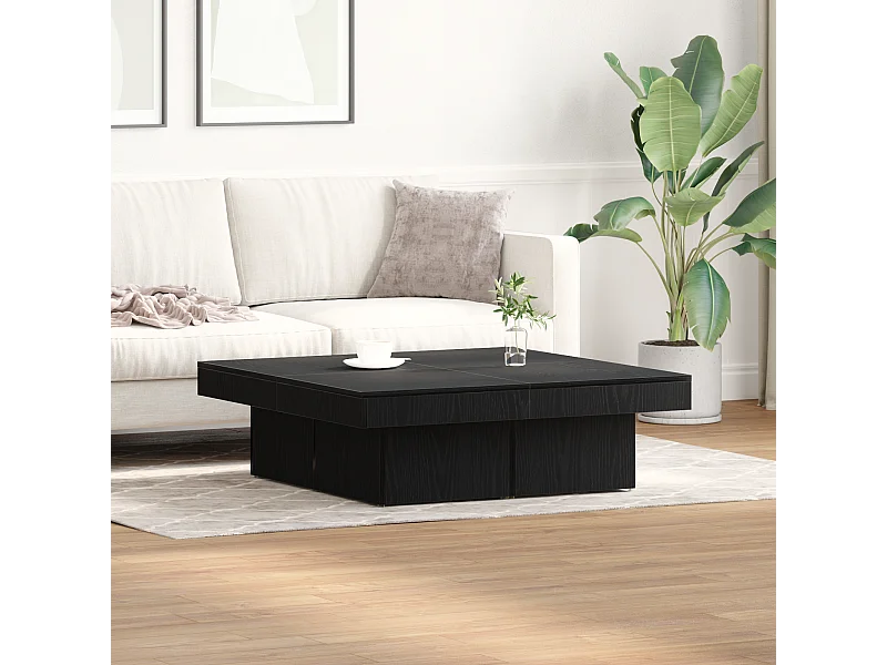 Zwarte eiken salontafel 90x90x28 cm gemaakt van bewerkt hout