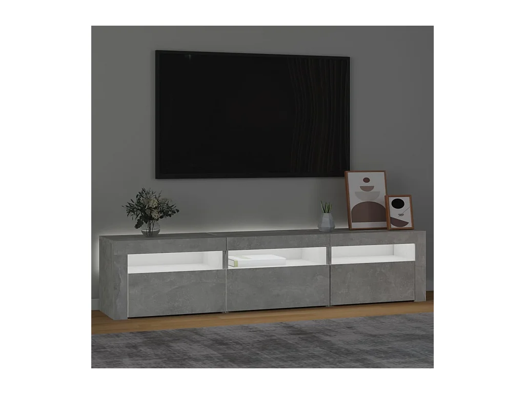 Meuble TV avec lumières LED Gris béton 180x35x40 cm