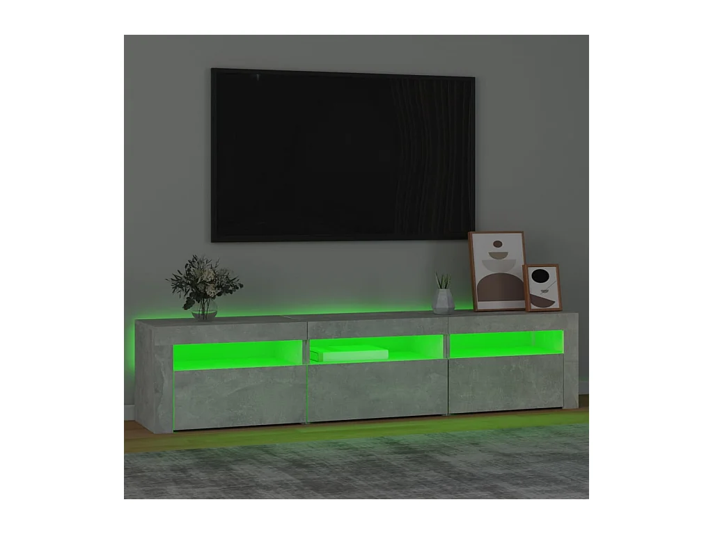 Meuble TV avec lumières LED Gris béton 180x35x40 cm