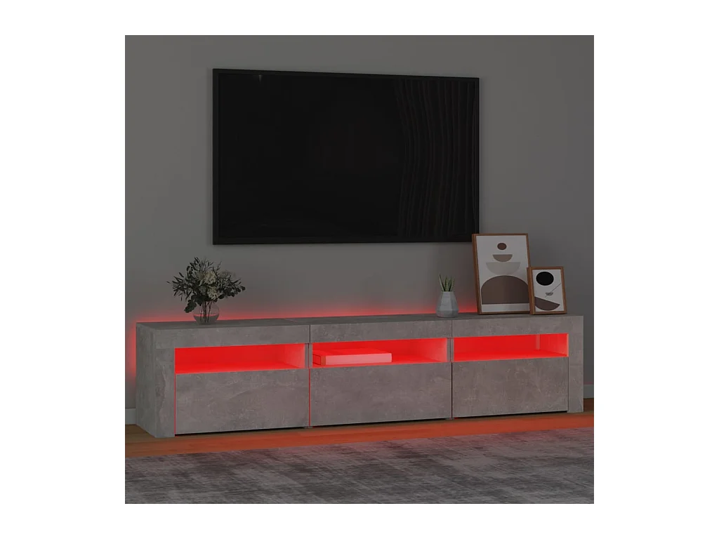 Meuble TV avec lumières LED Gris béton 180x35x40 cm