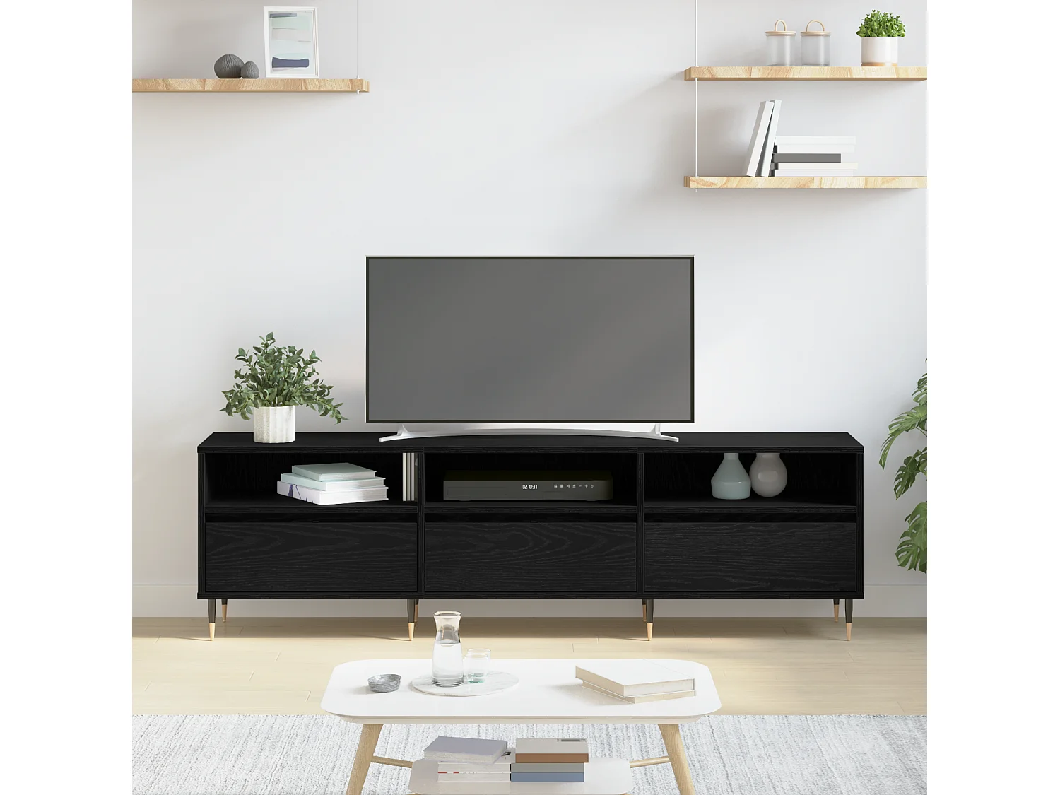 Mobile TV in rovere nero 150x30x44,5 cm in legno ingegnerizzato