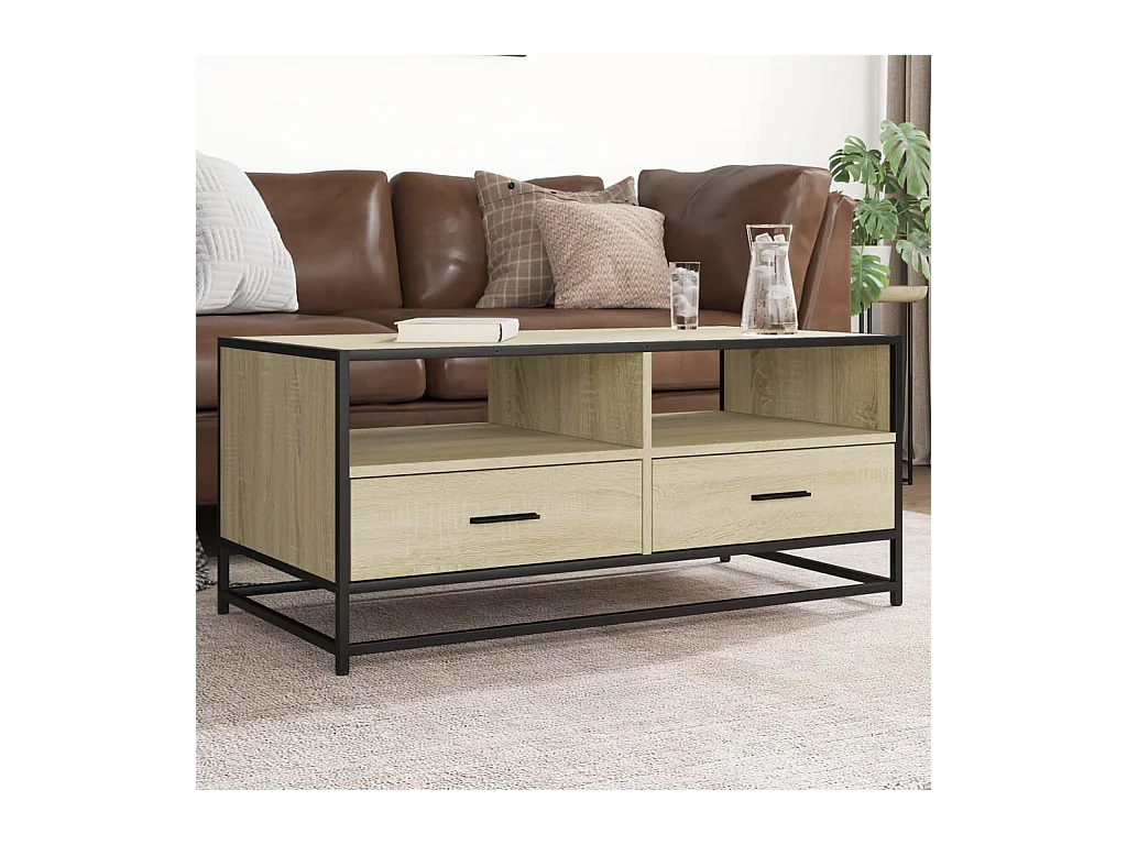 Table basse chêne sonoma 100x50x45cm bois d'ingénierie et métal