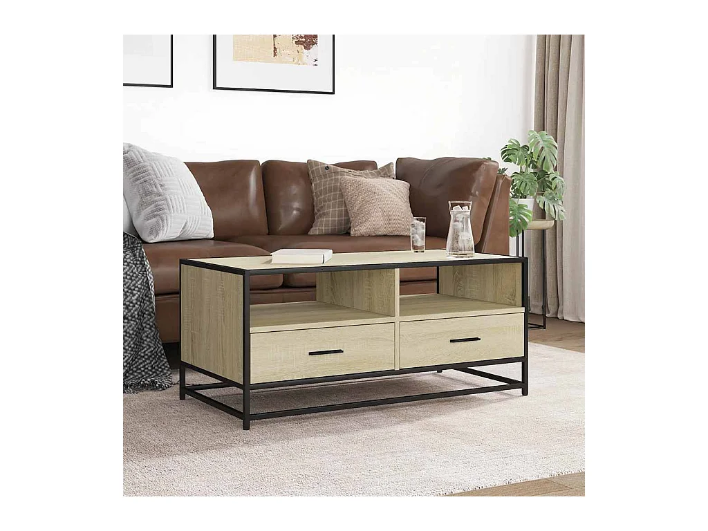 Table basse chêne sonoma 100x50x45cm bois d'ingénierie et métal