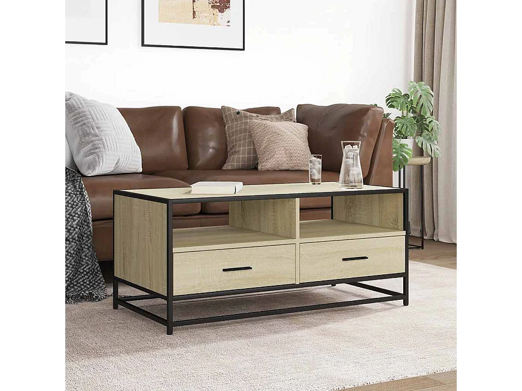 Table basse chêne sonoma 100x50x45cm bois d'ingénierie et métal