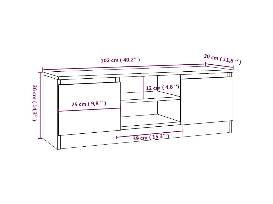 Meuble TV avec porte Noir 102x30x36 cm