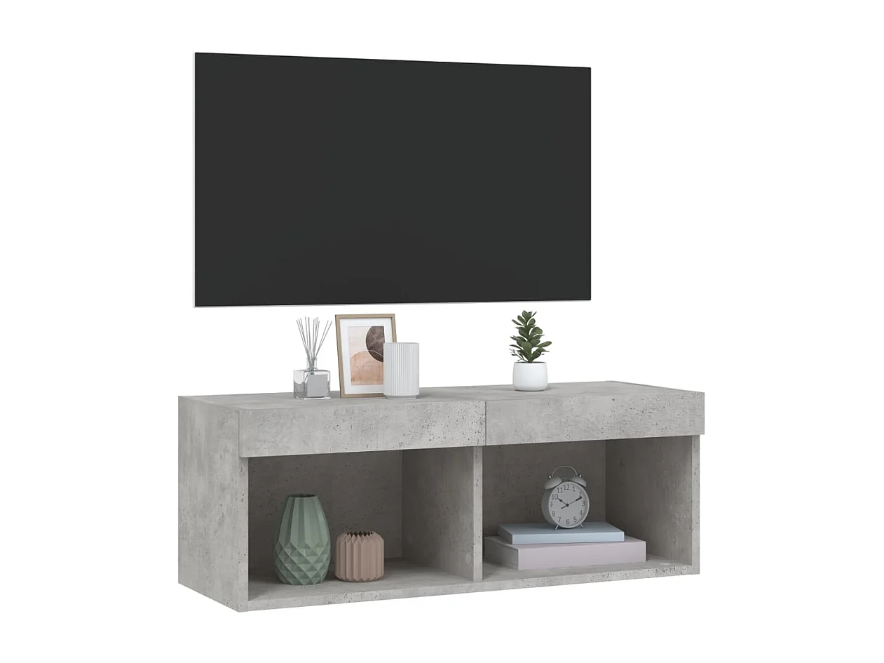 Meuble TV avec lumières LED gris béton 80x30x30 cm