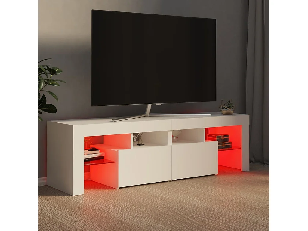 Meuble TV avec lumières LED Blanc 140x36,5x40 cm