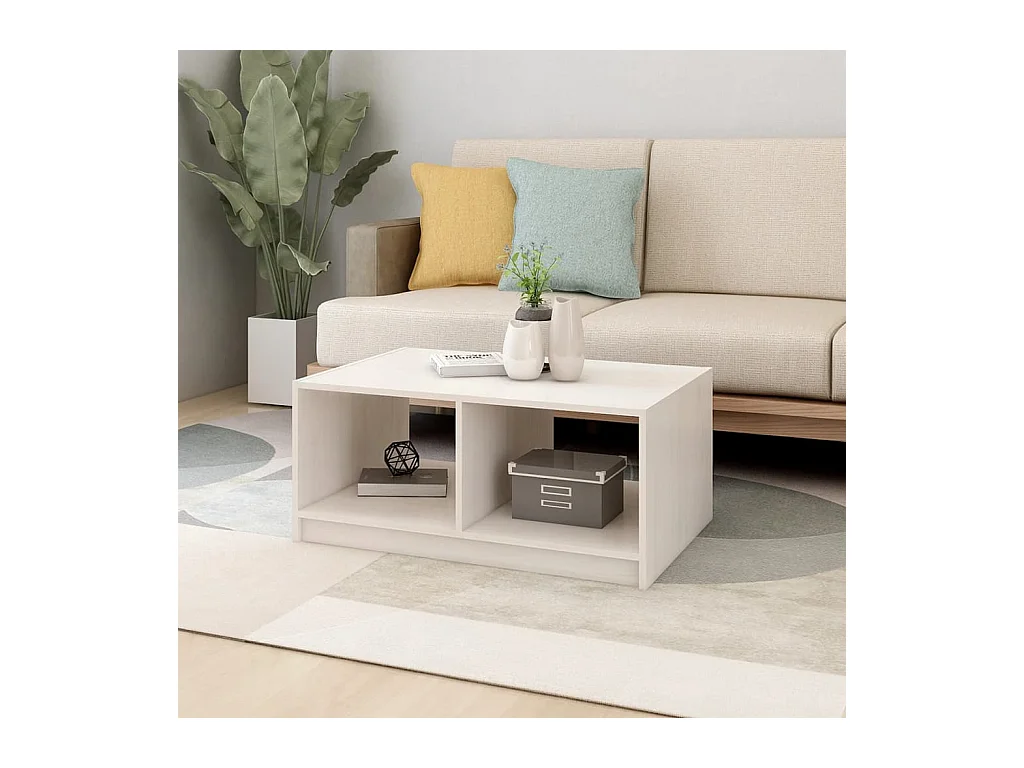Table basse blanc 75x50x33,5 cm bois de pin massif