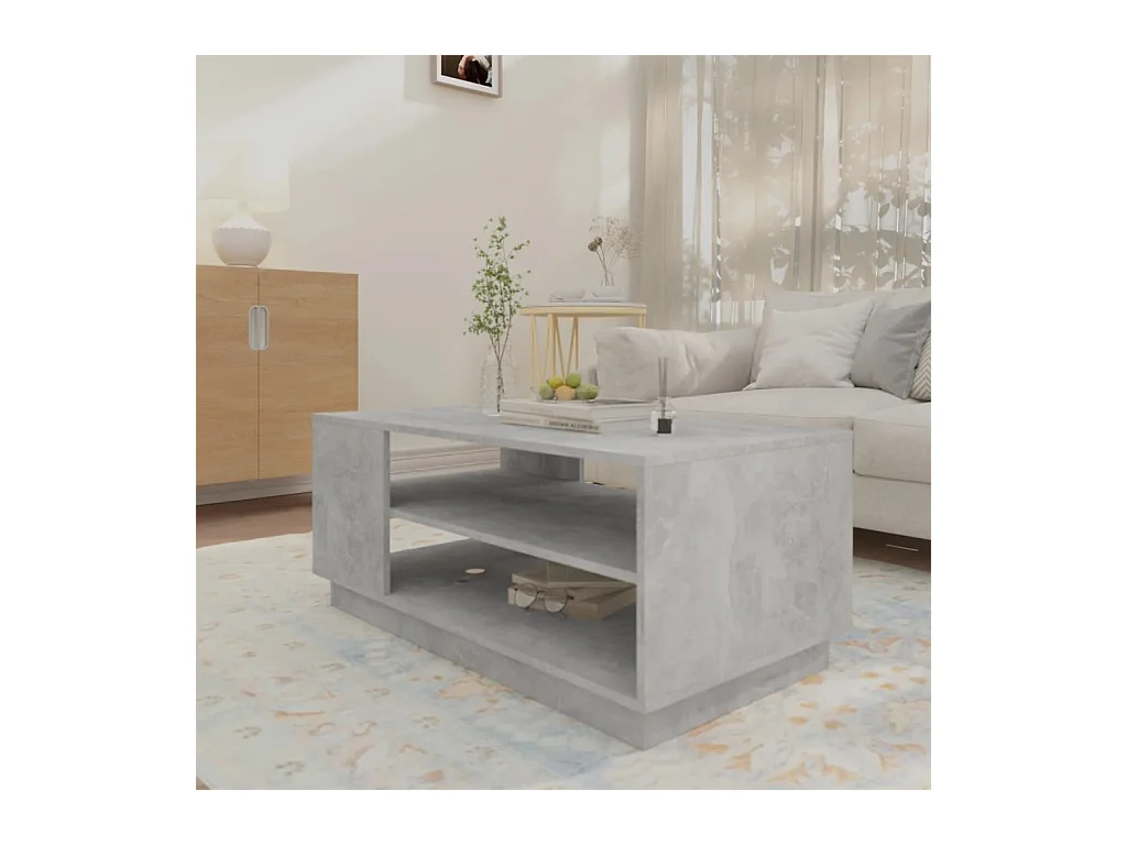 Betongrijze salontafel 102x55x43 cm bewerkt hout