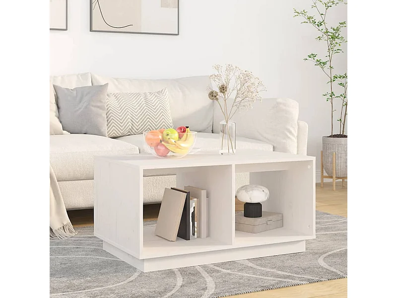 Tavolino da caffè Bianco 80x50x40 cm Legno massello di pino