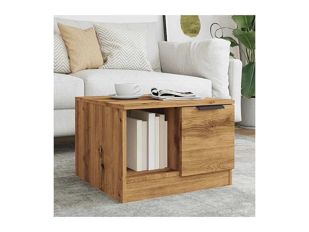 Table basse chêne artisanal 50x50x36 cm bois d'ingénierie