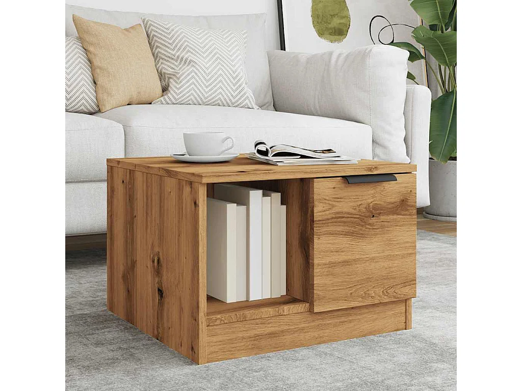 Mesa de centro de roble artesanal 50x50x36 cm madera de ingeniería