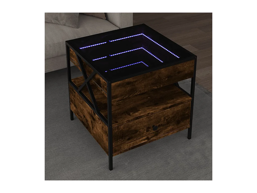 Table basse avec LED Infinity chêne fumé 50x50x51 cm